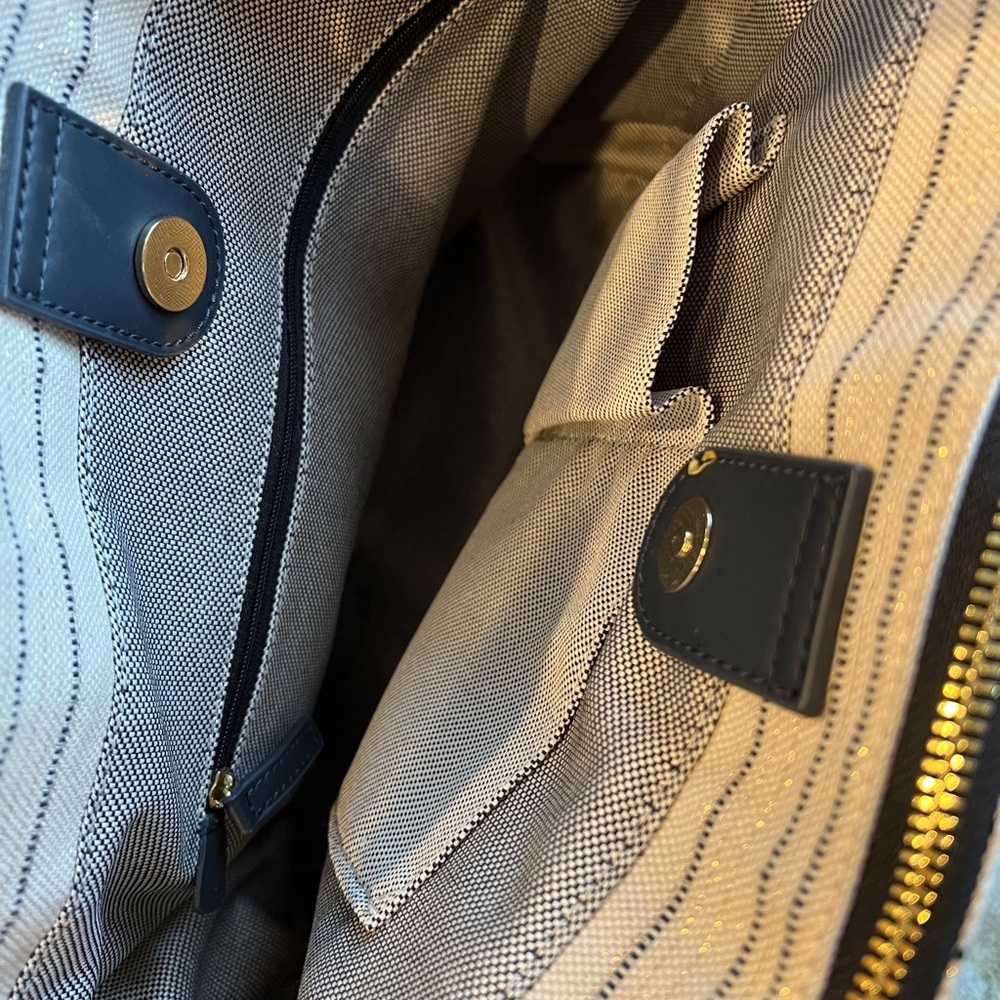 Vince Camuto Neutral and Navy Canvas Tote with Leather Accents - Picture 8 of 10